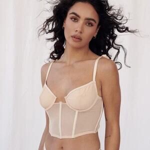 Kat The Label Femme Bustier Top Womens S Beige Tie Straps Flirty Chic Coquette